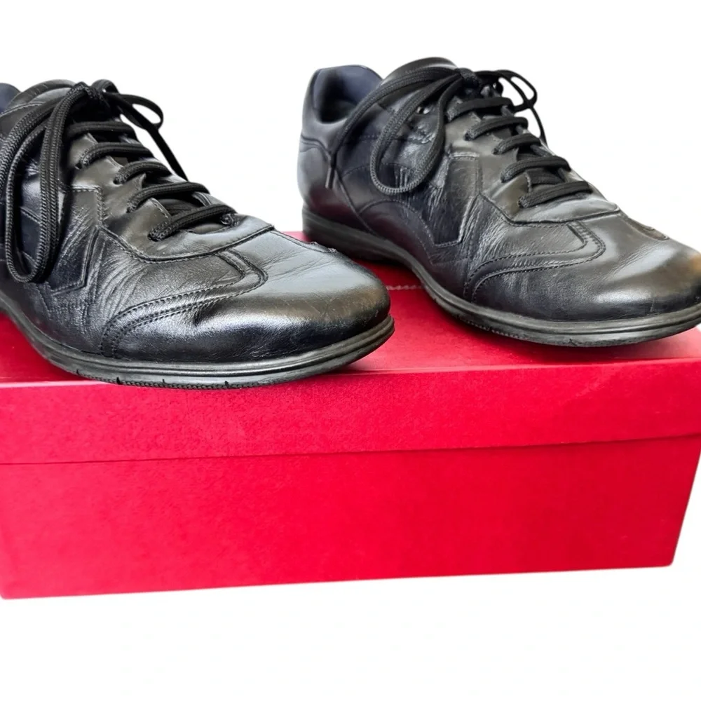 Salvatore Ferragamo Leggero Black Leather Sneakers Size 9.5 D